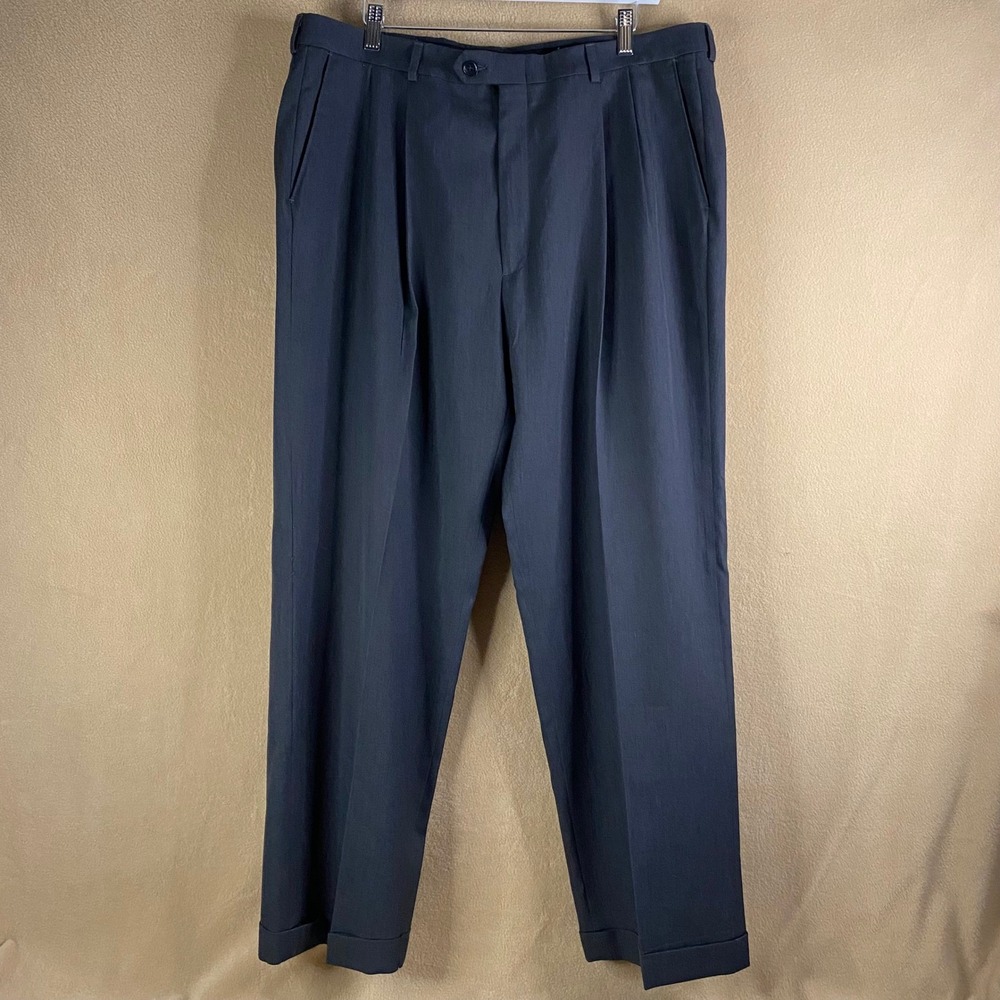 Haggar Black Label Mens 38x30 Gray Wool Dress Pants Cuffed Business Casual *FLAW